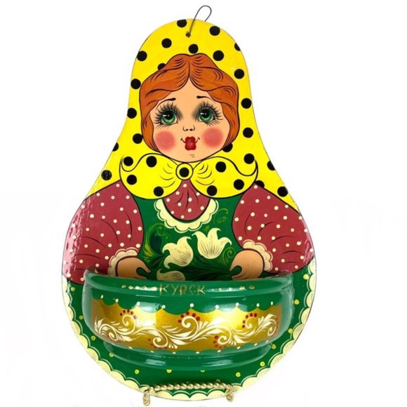 Vintage Russian Girl Wall Pocket